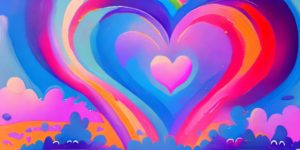 Multi-colored hearts created by AI using prompts input by KatGirl.